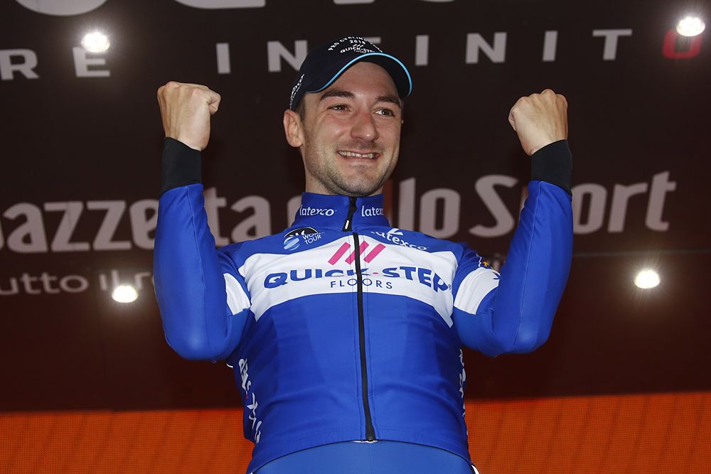 Elia Viviani (Quick-Step Floors) celebrates winning stage 17 of Giro d'Italia 2018