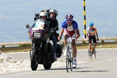 Dimitri Champion climbs to the top of Mont Ventoux in the lead.