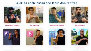 Screenshot of video thumbnails for signing vocabulary lessons