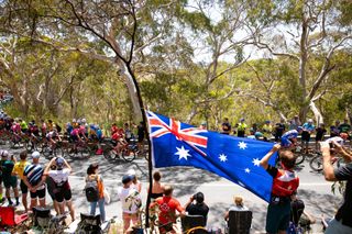 WILLUNGA HILL AUSTRALIA JANUARY 26 Willunga Hill 374m Fans Public Peloton Australia Flag during the 22nd Santos Tour Down Under 2020 Stage 6 a 1515km stage from McLaren Vale to Willunga Hill 374m TDU tourdownunder UCIWT on January 26 2020 in Willunga Hill Australia Photo by Daniel KaliszGetty Images