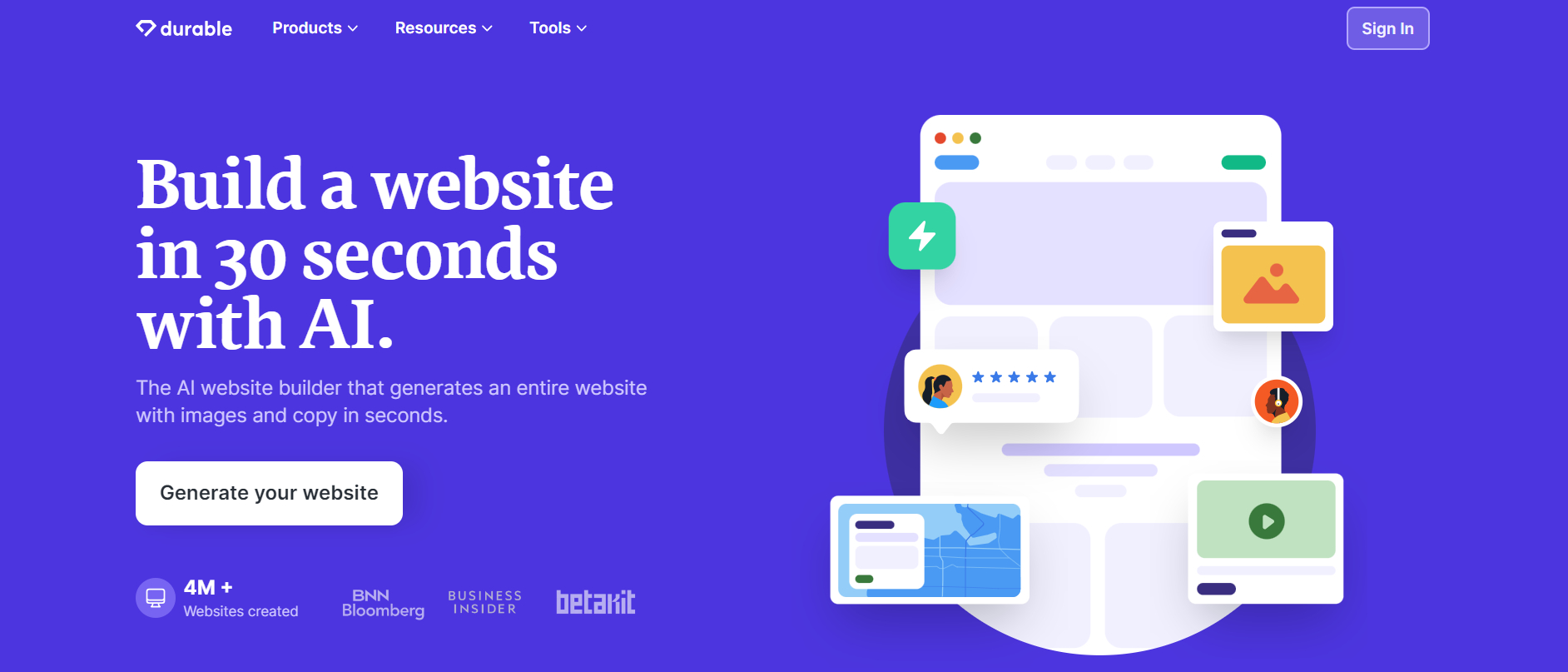 Durable website builder site homepage screenshot