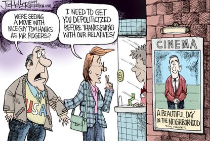 Editorial Cartoon U.S. Tom Hanks Mr. Rogers Depoliticize Before Thanksgiving