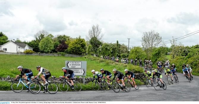 The peloton approach Ardrahan, Co. Galway,