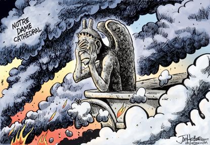 Editorial Cartoon World Notre Dame gargoyle fire