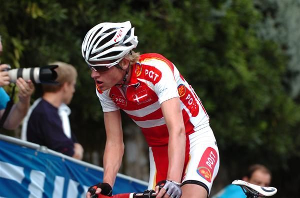 A Danish rider climbs during the Under-23 road race.