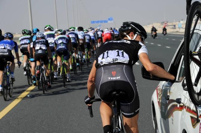 Fabian Cancellara (Trek) back at the team car