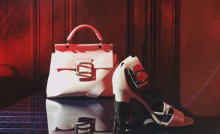 The fresh news at Roger Vivier is the debut of the French brand’s Viv’ Cavas bag and a podium-heel sandal