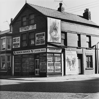Black and white photo- Corner shop- Liverpool IX