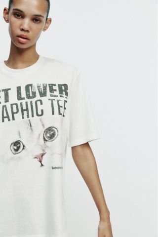 Zara Cat Slogan T-shirt