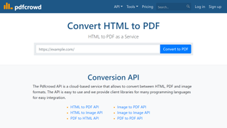 Website screenshot of pdfcrowd HTML to PDF Converter