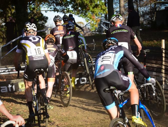 The Elite men reached the barriers on lap one in a big group