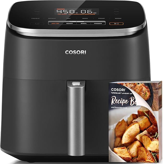 Cosori Air Fryer 9-In-1, Compact & Large 6-Qt, Fast Turbo Modes, 90°–450°f Even Results With Precise Temperature Control, Up to 95% Less Oil*, Roast, Bake, Dry, Reheat, Frozen, Broil, Proof, 120v