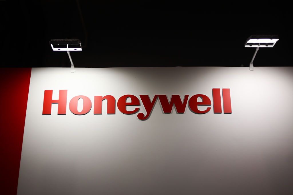 Honeywell logo with red background at defense industry exhibition in Poland, September 2024