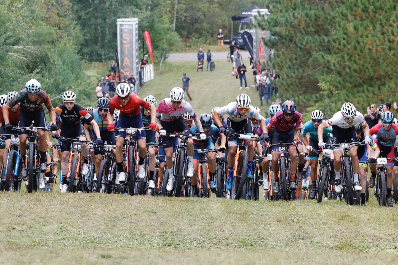 Pro men's start at 2023 Life Time ​​Chequamegon MTB Festival presented by Trek