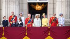 Members of the Royal Family stand on the Buckingham Palace balcony to watch the flypast during Trooping the Colour 2024