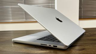 MacBook Pro 16, one of the best laptops for teachers, on a desk