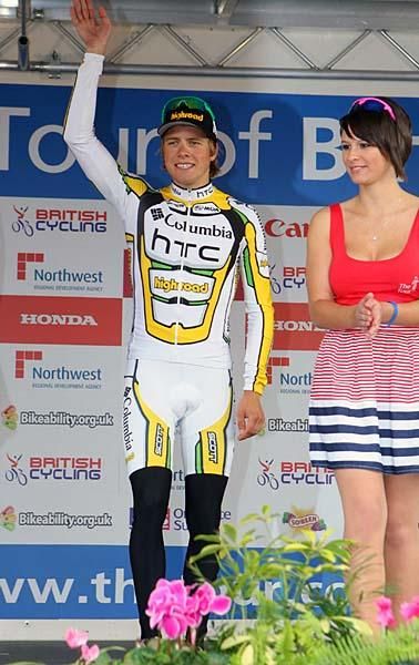 Edvald Boasson Hagen (Team Columbia - HTC) on the podium after is stage win.