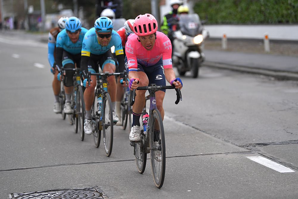 Sebastian Langeveld (EF Education First) leads the breakaway at Kuurne-Brussel-Kuurne