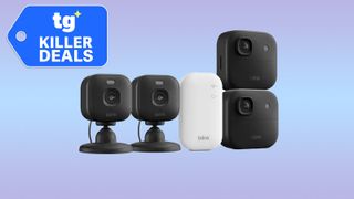 Blink cameras on gradient background with tom's guide deal badge