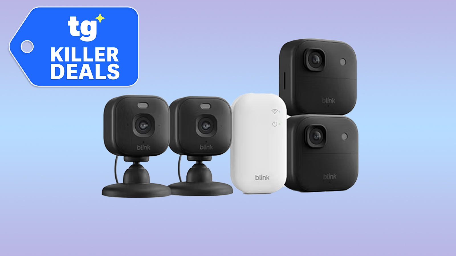 Blink cameras on gradient background with tom's guide deal badge