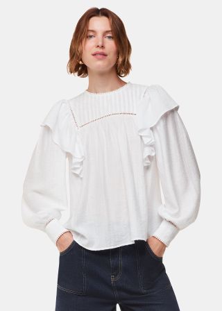 White Johanna Textured Frill Blouse