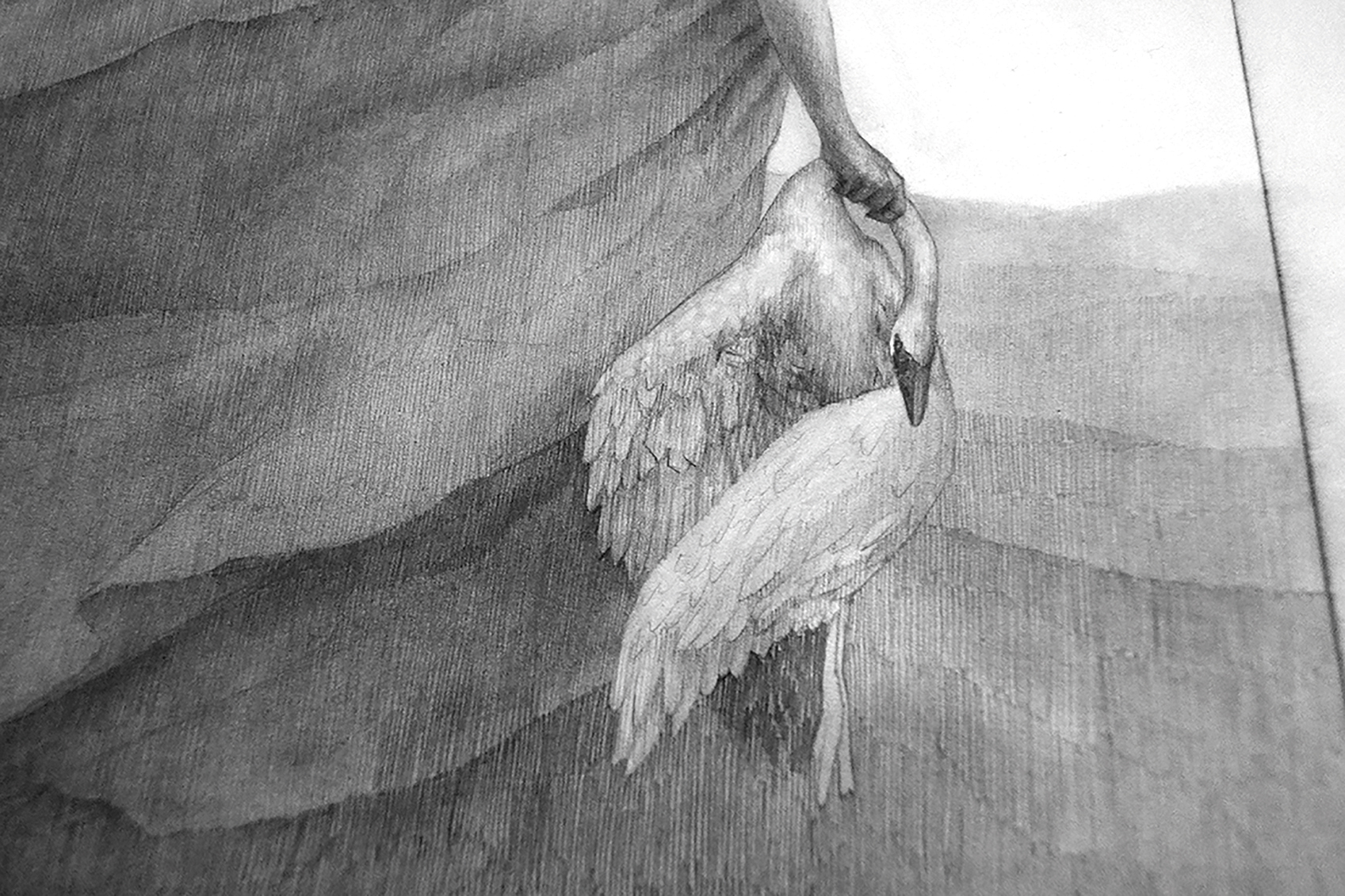 Detail of dead swan being held by the neck