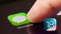 iMessage logo on iPhone with iOS 18 logo