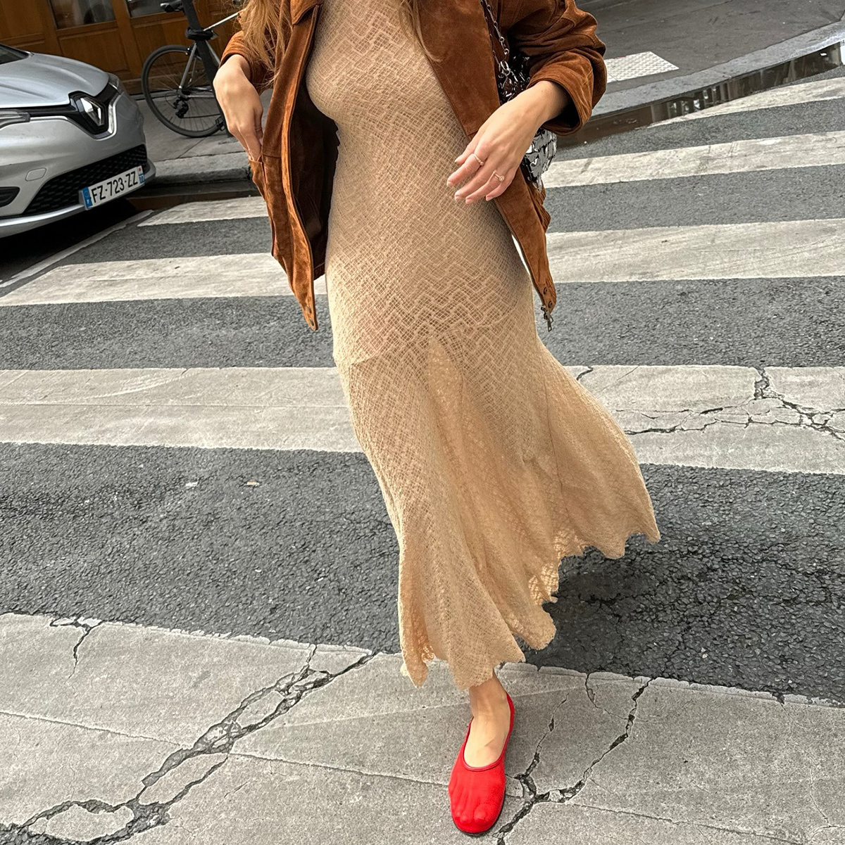 French influencer wearing red shoes
