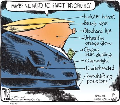Political cartoon U.S. election 2016 Donald Trump profiling