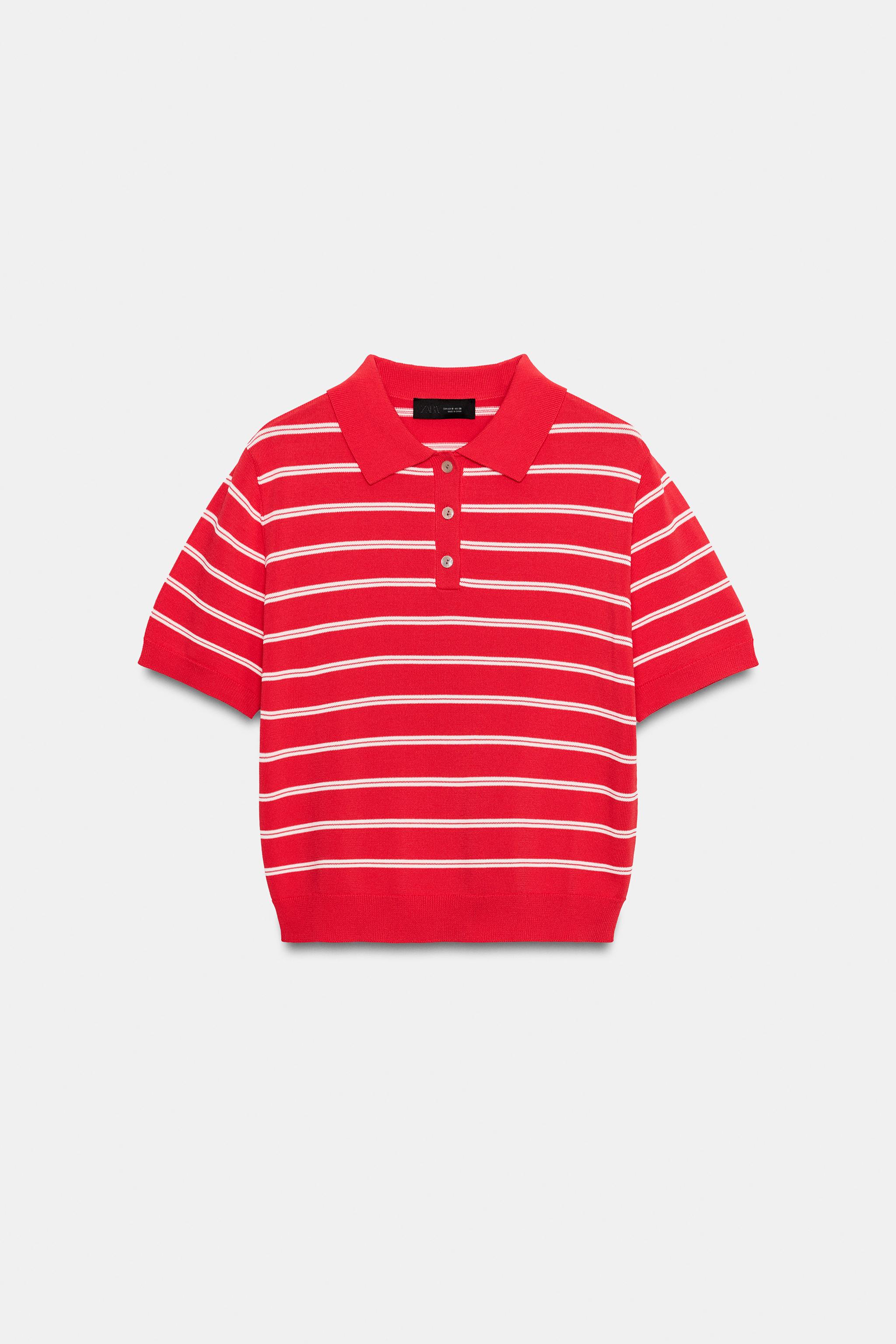 Striped Short Sleeve Knit Polo Top