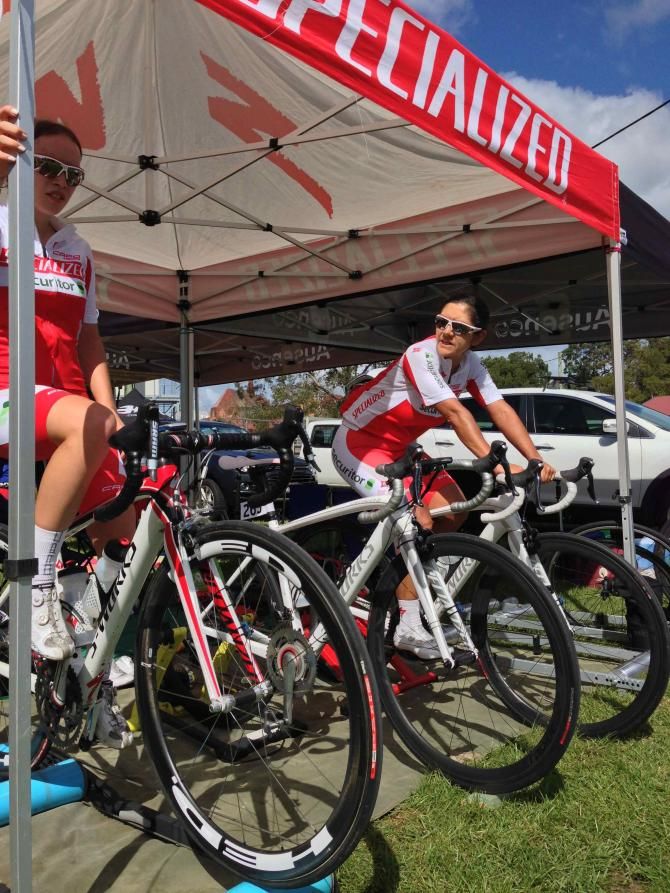 Trudy Van Der Straaten (Specialized-Securitor) cools down after Stage 1 at Battle on the Border
