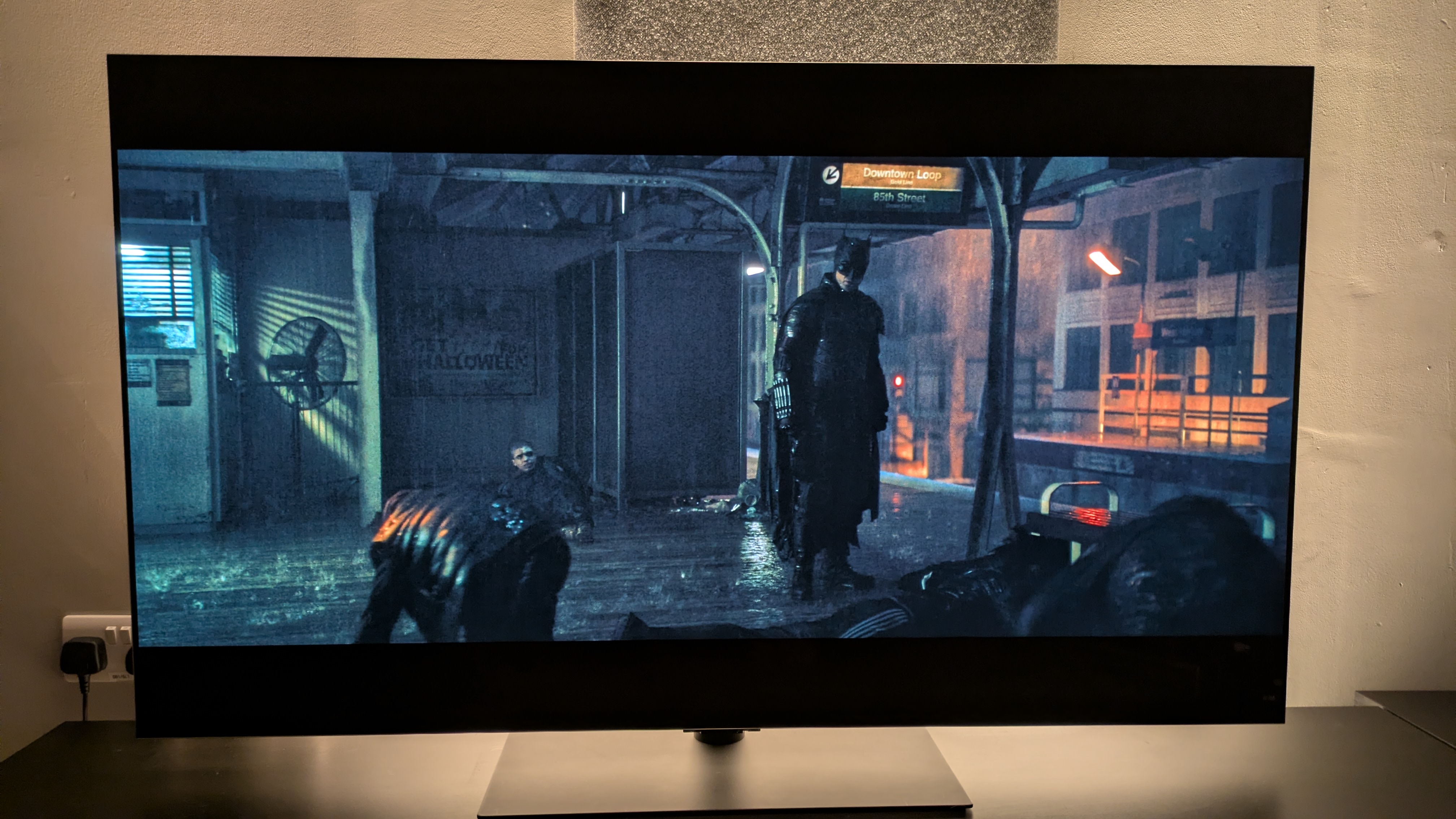 A shot of the subway fight scene from The Batman in Dolby Vision Cinema Home mode in ambient lighting conditions