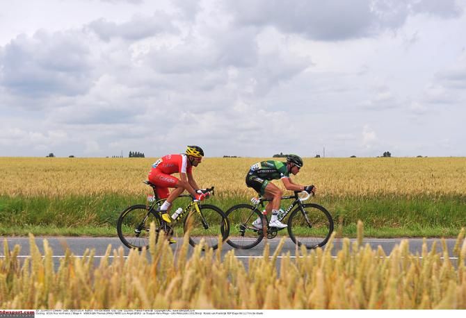 Luis Mate (Cofidis, Credit Solutions) and Thomas Voeckler (Europcar) in an lengthy breakaway during stage 4