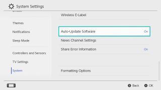 How to update your Nintendo Switch software: scroll down to auto update software on the right