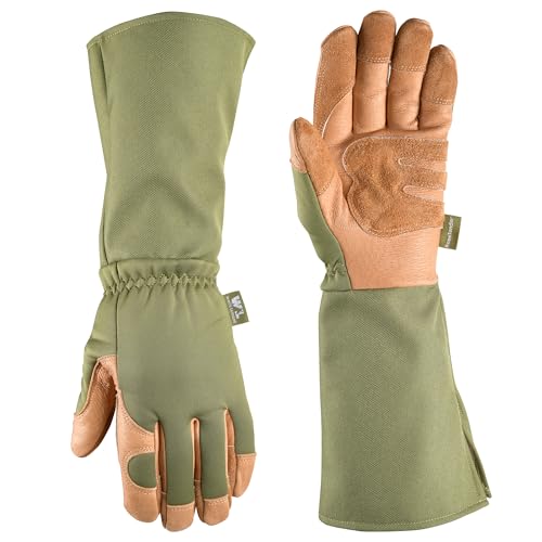 Wells Lamont Rosetender Gardening Gloves for Women &amp;ndash; Thorn Proof Garden Gloves, Grain Leather Long Gloves for Pruning &amp;amp; Yard Work, 4129-300, Small