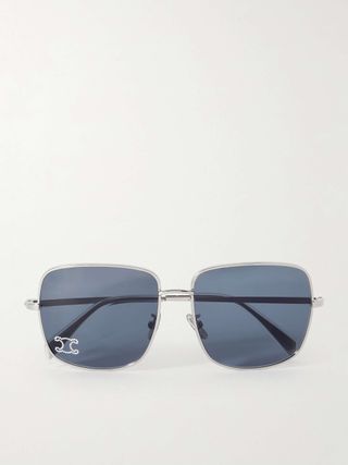 Triomphe Crystal-Embellished Square-Frame Silver-Tone Sunglasses