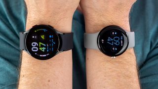 Samsung Galaxy Watch 5 vs Google Pixel Watch worn on wrists