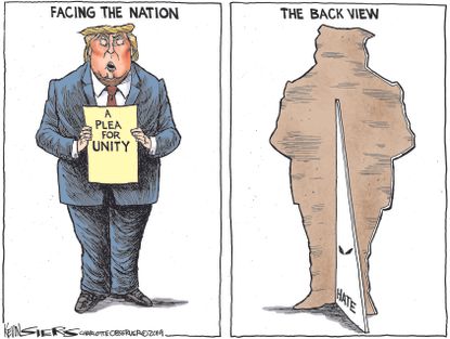 Political Cartoon U.S. Plea For Unity Cardboard Cutout Trump