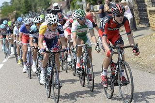 Lars Bak (Lotto) and Tejay van Garderen (BMC) move the breakaway along