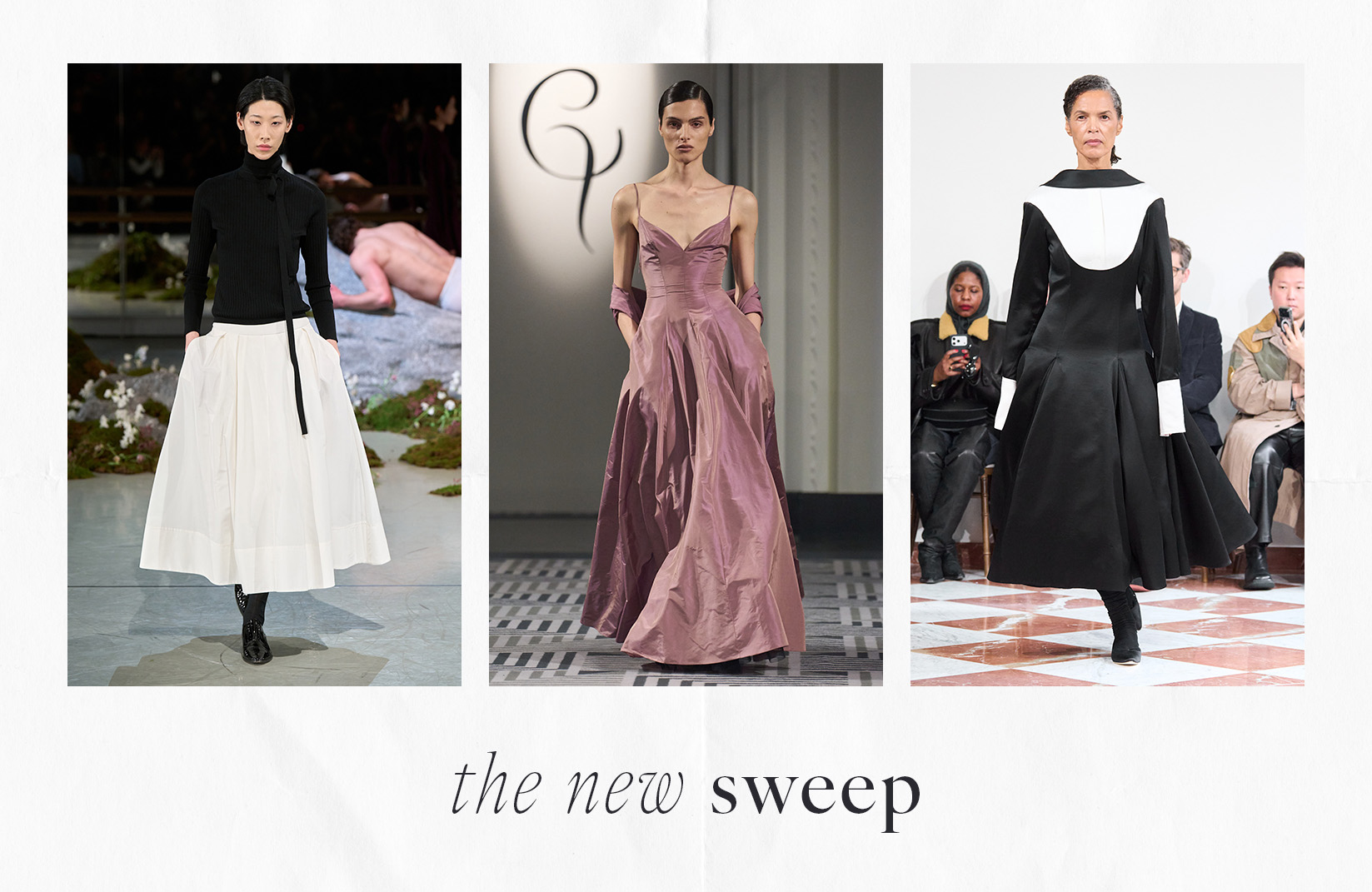 Photo collage of different runway trends from London Fashion Week Fall Winter 2026.