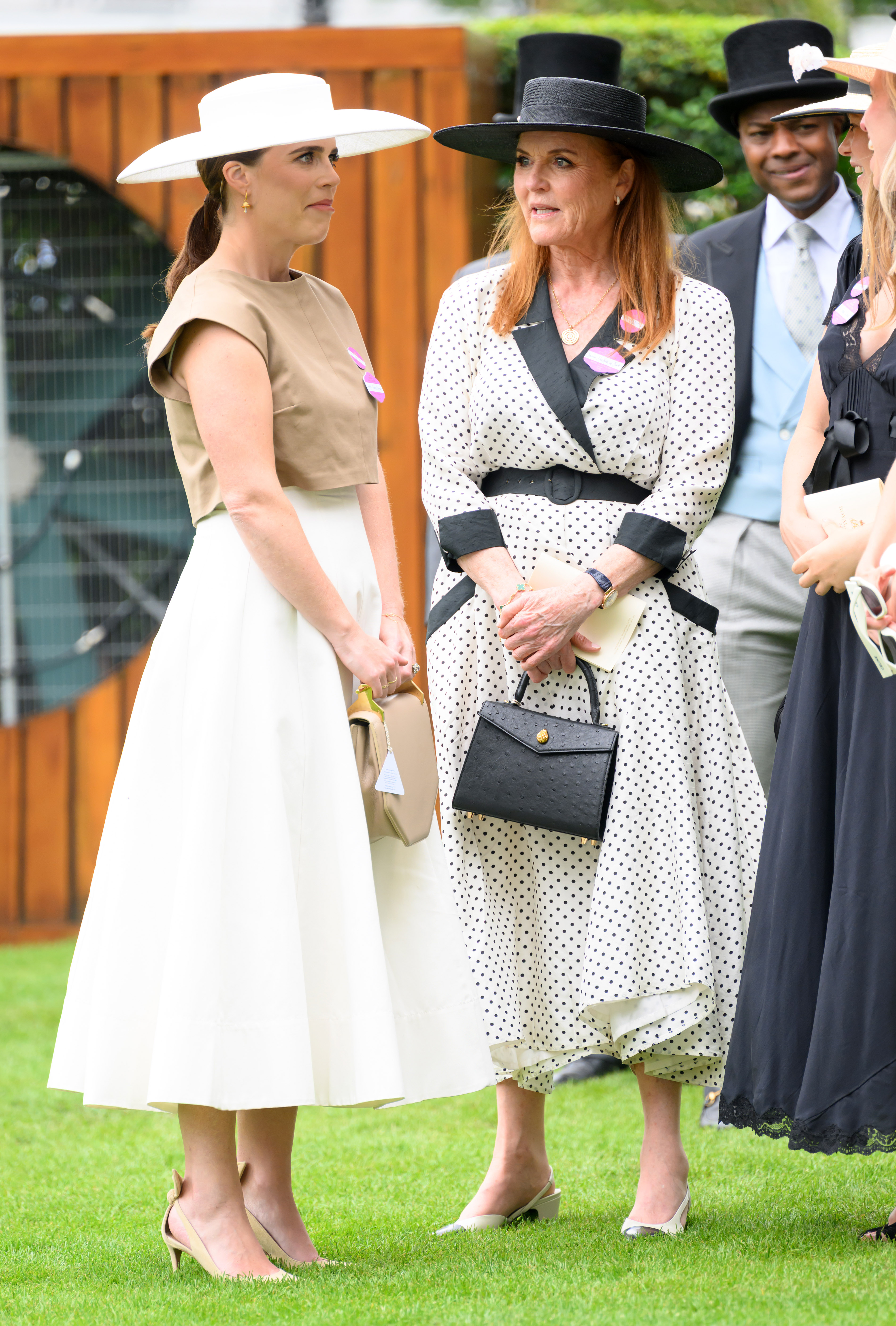 Sarah Ferguson wears a black and white polka dot dress to Royal Ascot 2025
