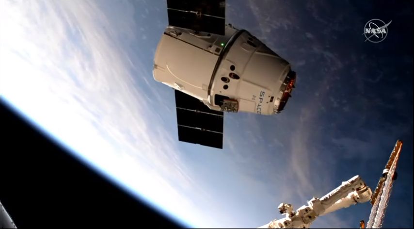 An uncrewed SpaceX Dragon cargo ship makes its second trip to the International Space Station for NASA on the CRS-17 mission in this view captured during rendezvous operations on May 6, 2019.
