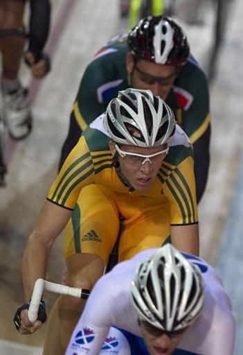 Cameron Meyer in action during the men's points race final.