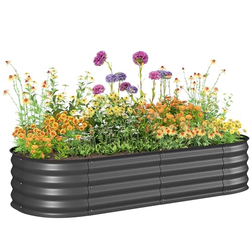 Outsunny Galvanised Raised Beds for Garden, Metal Elevated Planter Box With Safety Edging, Diy Assembly for Growing Flowers, Herbs, Succulents, 150 X 62 X 30cm, Dark Grey