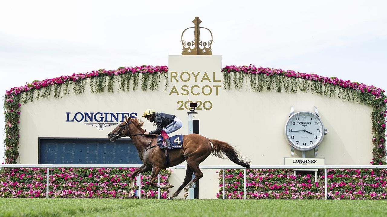 </p> <p>Stradivarius ridden by Frankie Dettori on the way to winning the Gold Cup during day three of Royal Ascot at Ascot Racecourse.</p> <p>