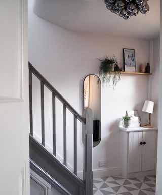 Ellipse Hallway Mirror in grey and white hallway