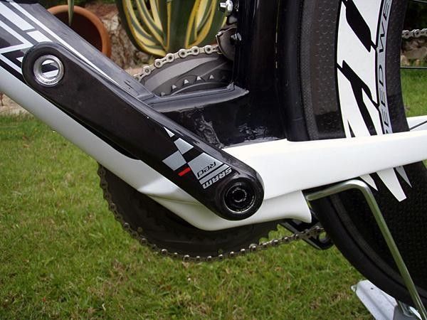 The massive bottom bracket section supposedly helps redirect air around the churning rear wheel.