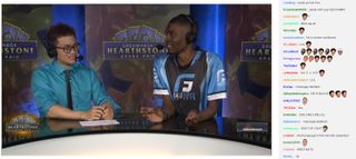 Hearthstone pro TerrenceM during an interview with Frodan, and Twitch chat on the side.