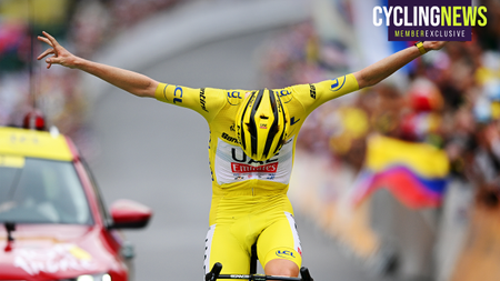 ISOLA 2000, FRANCE - JULY 19: Tadej Pogacar of Slovenia and UAE Team Emirates - Yellow Leader Jersey celebrates at finish line as stage winner during the 111th Tour de France 2024, Stage 19 a 144.6km stage from Embrun to Isola 2000 - (2022m) / #UCIWT / on July 19, 2024 in Isola 2000, France. (Photo by Dario Belingheri/Getty Images)