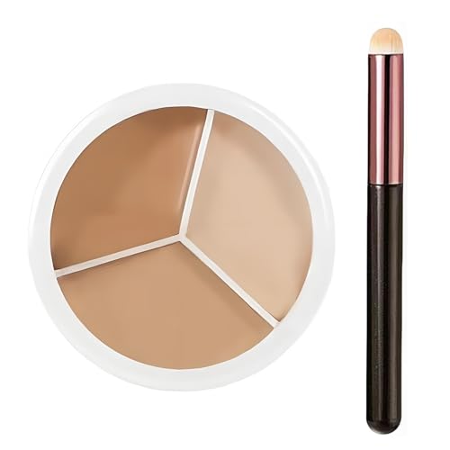 3 Colour Cream Concealer Palette Full Coverage Makeup With Precision Concealer Brush, Natural Blend Corrects Dark Circles Red Marks Scars, Waterproof Contour Palette